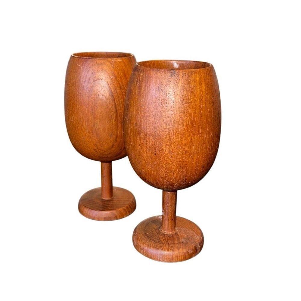 Hand turned MCM Wood Goblets-Mid century Modern  1970’s dark wood collectible